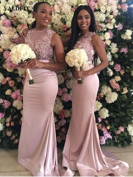 Длинные обнаженные розовые платья подружек невесты русалки 2022 African Black Girls Vestidos De Fiesta Para Bodas