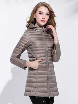 Женская зимняя длинная парка с капюшоном теплая ультралегкая мягкая куртка повседневное пальто легкое пальто мода для поездок на работу женская одежда