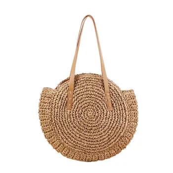 Женская круглая соломенная сумка из ротанга плетеная плетеная сумка через плечо для свиданий и путешествий