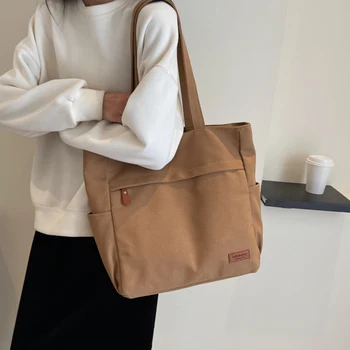 Женская холщовая сумка-шопер Сумка большой емкости с несколькими карманами Универсальная сумка-хобо Сумка-хобо Модная сумка через плечо Рабочая дорожная сумка