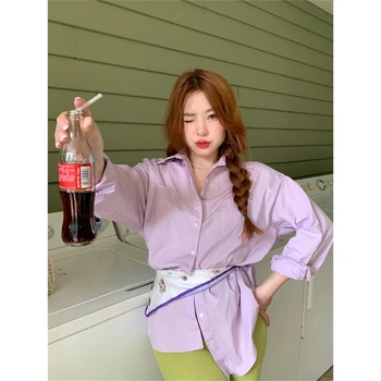 Женские рубашки и блузки Модный солнцезащитный крем Версия средней длины Корейская версия Свободный смысл дизайна Повседневные фиолетовые женские блузки