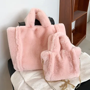  Зима Новая мягкая плюшевая женская сумка-тоут Модная сумка через плечо большой емкости на одно плечо для женской мини-сумочки для покупок
