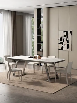 Итальянский легкий роскошный и минималистичный современный и простой небольшой семейный обеденный стул из нержавеющей стали импортный обеденный стол с каменной плитой