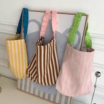 контрастный цвет женские сумки через плечо в полоску Простые холщовые сумки для девочек из колледжа Книга Сумка для покупок Повседневные женские дорожные сумки