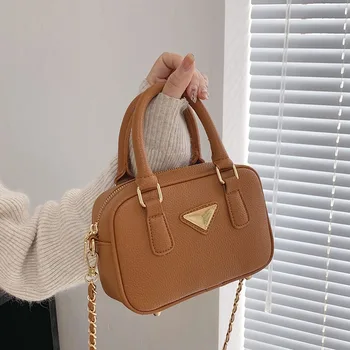 Корейская мини женская сумка через плечо через плечо Модная цепь 2023 Ретро Сумки Высокое качество PU Кожа Женская сумка-мессенджер