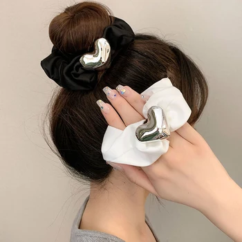корейский стиль металл сердце эластичная кудрявая петля для волос в форме сердца подвеска для волос веревка элегантный конский хвост женщины девочки аксессуары для волос