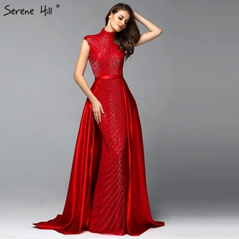 Красный выпускной платья с высоким вырезом 2023 года в Дубае Роскошные выпускные платья без рукавов Serene Hill BLA60866