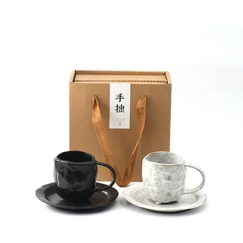 Кружки из керамогранита ручной работы, набор кофейных чашек, набор чашек и блюдец, японский креативный домашний завтрак, керамическая чашка для молока, ретро, чайная посуда, 220 мл