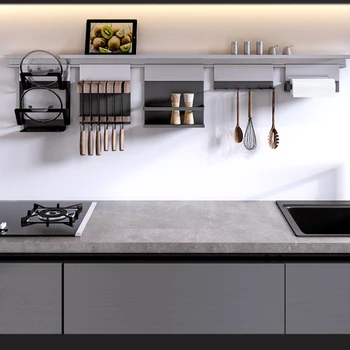 Кухонный подвесной набор черный настенный стеллаж без перфорации комбинированный алюминиевый набор