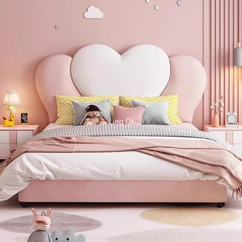 Легкие роскошные детские кровати принцессы из массива дерева Комфортная главная спальня Розовая кровать Свадебный ребенок Cama De Casal Детская мебель