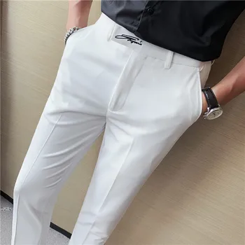 Летний тонкий стиль мужской деловой костюм брюки мужская мода повседневные социальные белые брюки формальный офис свадебный банкет черный костюм брюки