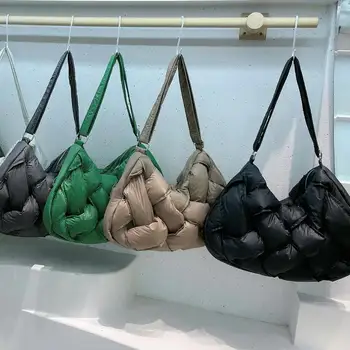 Модные большие сумки со стеганой подкладкой Дизайнерские женские сумки через плечо Роскошная сумка через плечо из нейлонового пуха Зимняя сумка 2024