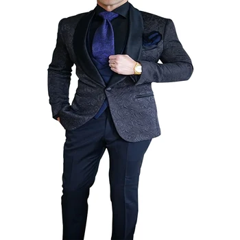 Мужской жаккардовый пиджак с одной пуговицей и лацкан шаль для вечеринки выпускной костюм пиджак