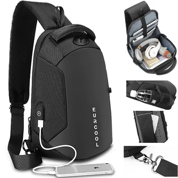 Мужчины ПВХ Многофункциональные сумки через плечо Дорожный рюкзак Водонепроницаемый USB-слинг Нагрудная сумка Спортивный мессенджер Кроссбоди Пак для мужчин и женщин