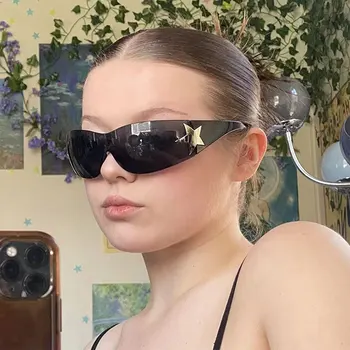 Новая мода Солнцезащитные очки Бренд Роскошный дизайн с пентаграммой Звезда Обернуть вокруг Безоправные Нерегулярные Очки Мужчины Женщины UV400 Очки