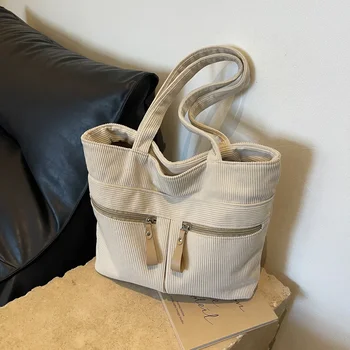 Новая простая вельветовая сумка через плечо, ленивый стиль, большая вместимость, студенческая сумка через плечо, модные пригородные сумки для женщин