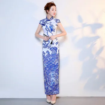 Новое поступление Элегантные Женщины Cheongsam Высокий Сплит Сексуальное Тонкое Вечернее Платье Китайский Стиль Традиционное Сценическое Шоу Длинная Вилка Qipao