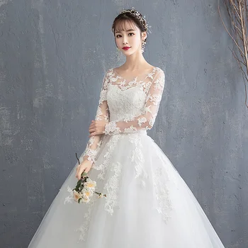 Новое свадебное платье Полные рукава Элегантные кружевные аппликации Без спинки Princess Illusion Свадебные платья на заказ Vestido De Noiva