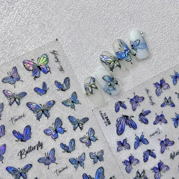  Новый 3D Лазерный Градиент Бабочка Мода Универсальная Наклейка Для Ногтей Японский Винтаж Назад Клей Наклейка Для Ногтей Украшение