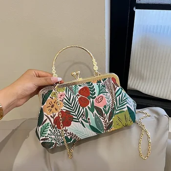 Новый зажим в китайском стиле вечерняя сумка ручной на одно плечо косой крест универсальная модная сумка вышитый цветок женская сумка