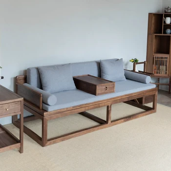 Новый китайский диван из массива дерева трехместный диван североамериканский черный орех Zen врезная и шиповая двуспальная гостиная Luohan