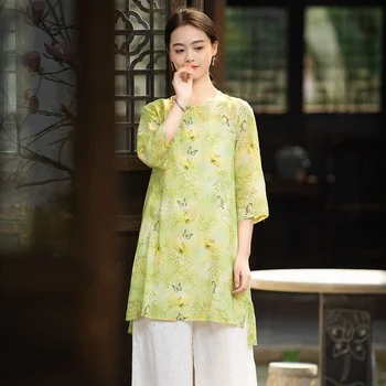 Одежда в китайском стиле Женская одежда 2024 Cheongsam Top Китайская традиционная рубашка Блузка из хлопка Hanfu Женские китайские топы 12044