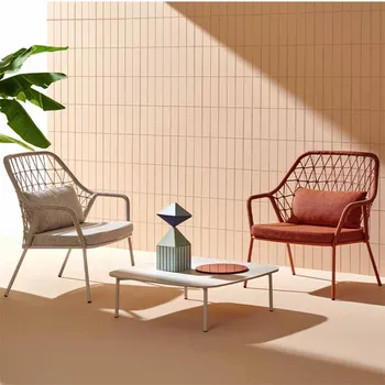Одноместный диван, плетение из ротанга на открытом воздухе, простой сад во дворе, скандинавский стул для отдыха на открытом воздухе, дизайнерская мебель