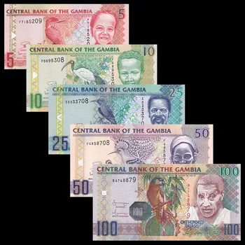 Оригинал Гамбия 5шт [5-100 Даласи] Бумажные деньги UNC Банкноты Коллекционные