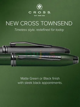 Перьевая ручка Cross Townsend ATX с матовым черным PVD-покрытием и выгравированным ромбовидным рисунком и тонким наконечником из нержавеющей стали, Письменные принадлежности