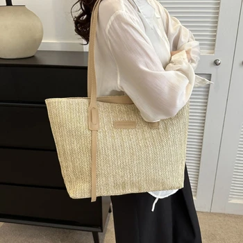  Повседневная сумка большой вместимости Женские соломенные сумки Простые женские сумки с верхней ручкой