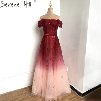 Постепенное изменение Красные сексуальные вечерние платья А-силуэта Длинные 2023 Бисероплетение Пайетки с открытыми плечами Дизайн вечернего платья Serene Hill BLA70516