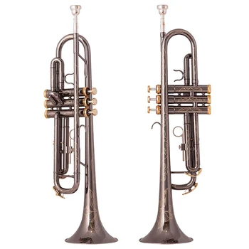 Профессиональная труба Bb Черный никель Позолоченные желтые латунные инструменты Bb Trumpete Популярный музыкальный серебряный трубный инструмент