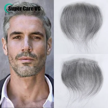 Прямой мужской парик V Style Фронтальная линия роста волос для мужчин Человеческие волосы 0,06 мм Ультратонкая кожа PU 1b 60 Серый мужской капиллярный протез