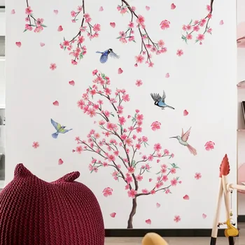 Птицы и цветущий персик наклейки на стену для фона стены гостиной домашний декор - самоклеящиеся наклейки на стену