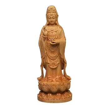 резьба по дереву Южно-Китайское море Гуаньинь статуи Будды Буддийская фигура Домашняя комната, офис Украшения по фен-шуй Бесплатная доставка