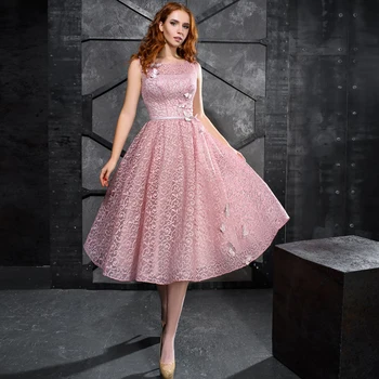 Розовый A Line Пушистые коктейльные платья для женщин 2022 Scoop с 3D Цветок Платье без рукавов Выпускные платья Пояса