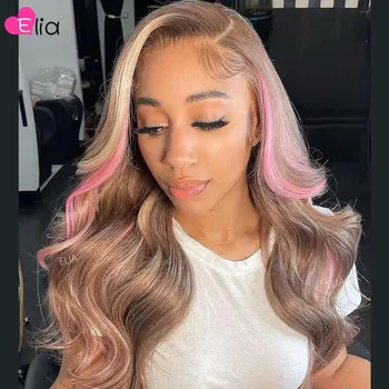 розовый коричневый человеческий волос кружева фронтальный парик 13x4 для женщин прозрачное кружево бразильские волосы быстрая доставка кружево спереди парик из человеческих волос