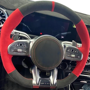  Ручная прошивка черной замши из углеродного волокна Автомобильный чехол на рулевое колесо для Mercedes-Benz AMG C43 E53 S63 GLE G63 Автомобильные аксессуары