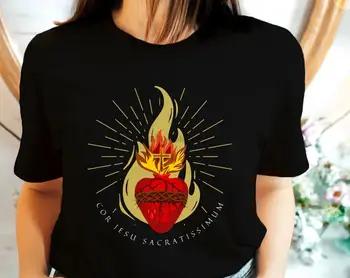 Святейшее Сердце Иисуса Cor Jesu Sacratissimum Женская футболка Традиционная католическая одежда - Католическая рубашка для женщин