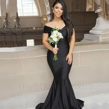 Сексуальное черное платье подружки невесты 2022 Летнее официальное свадебное платье с открытыми плечами Приглашенная почетная горничная Платье Большие размеры Vestido Серый