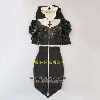 сексуальный фетиш латекс монахиня платье униформа резиновый костюм наряды головной убор