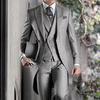 Серый свадебный мужской фрак жениха смокинг для формального выпускного вечера мужские костюмы мода из 3 предметов куртка с брюками жилет 2023