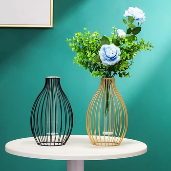 Скандинавский минималистичный железный геометрический стеклянный пробирка гидропонная ваза для цветов Украшение домашнего рабочего стола Ваза Прозрачные горшки для растений