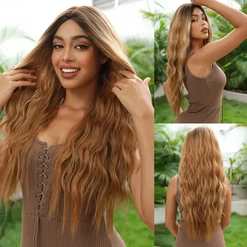 Смешанные светлые синтетические кудрявые парики для черных женщин омбре длинный парик средняя часть натуральные женские накладные волосы для ежедневного использования париков