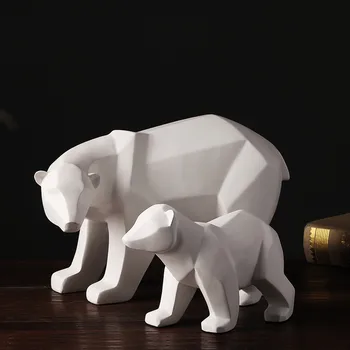 Смола Простой Белый Абстрактный Геометрический Белые Медведи Скульптура Офис Настольные Украшения Современное Украшение Дома Подарок Животное Статуя