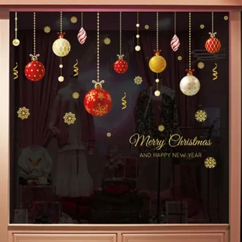 Счастливого Рождества Наклейки на окна Санта-Клаус Снежинка DIY Наклейка на стену 2023 Рождественские украшения для дома Новогодние наклейки 2024