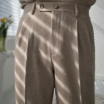 толстые теплые универсальные брюки Британские повседневные прямые брюки с высокой талией 2023 Весна Новые брюки Модные мужские панталоны Hombre