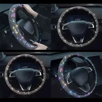  Чехол на рулевое колесо автомобиля с кристаллом алмаза сверкающий протектор рулевого колеса автомобиля автомобильный украшение углеродное волокно