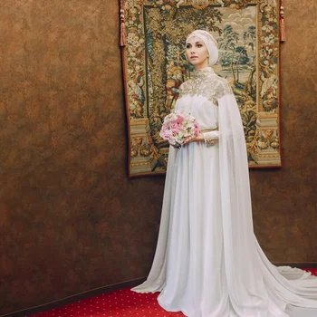 Элегантное свадебное платье в мусульманском стиле с узором из бисера и кристаллами для невест 2023 Нежное свадебное платье с длинными рукавами